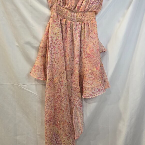NWT MISA Dress Pink/Yellow Size S Off The Shoulder Smocked Waist - Picture 9 of 10